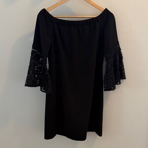Eliza J Black Off-Shoulder Dress with Lace Bell Sleeves